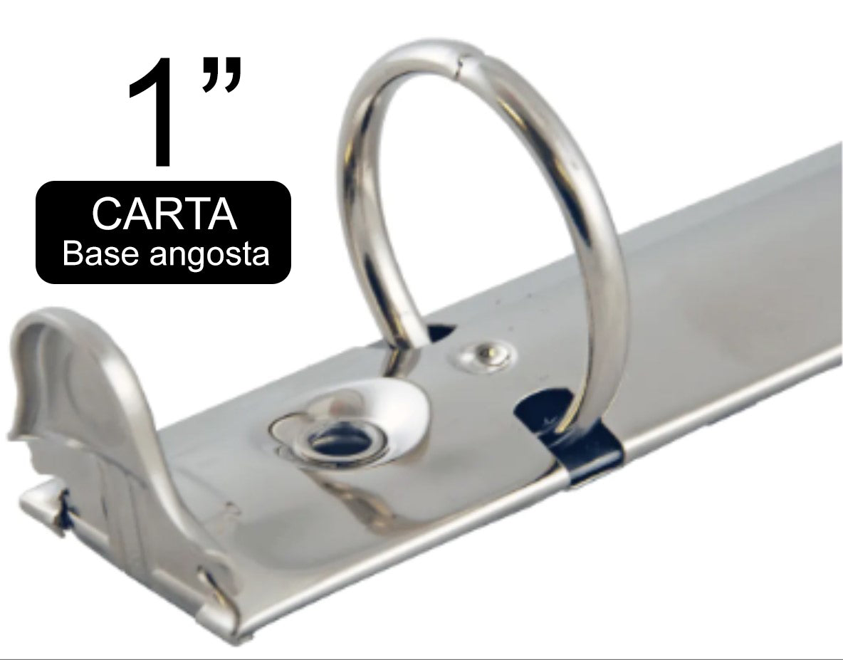 Herraje tamaño carta de tres argollas circulares con diámetro de 1 pulgada, base angosta de 17 mm, acabado níquel. Ideal para carpetas y encuadernación de documentos. Capacidad para 200 hojas estándar. Herraje tamaño carta de tres argollas circulares con diámetro de 1 pulgada, base angosta de 17 mm, acabado níquel. Ideal para carpetas y encuadernación de documentos. Capacidad para 200 hojas estándar.